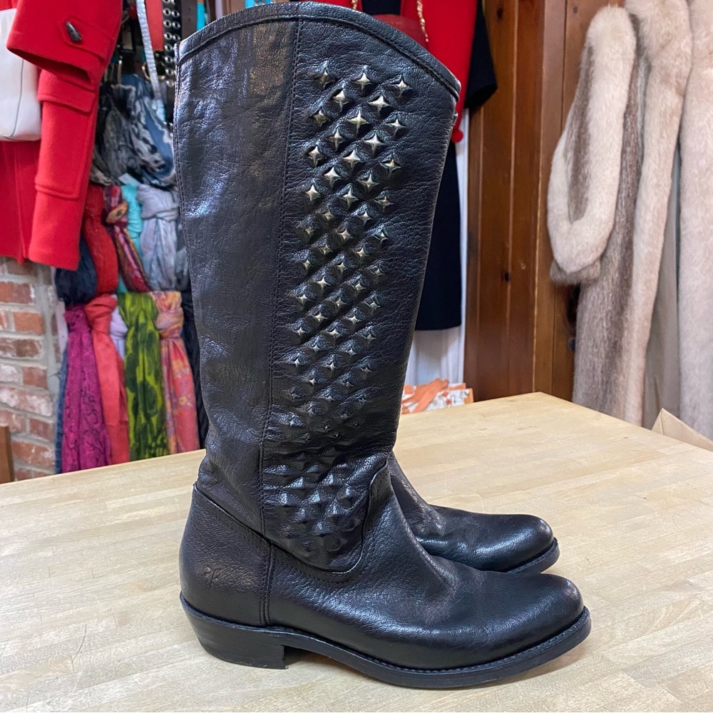 FRYE Rider Pyramid Boots Black Leather Sz 6.5